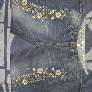 Blue Floral Embroidered Jeans